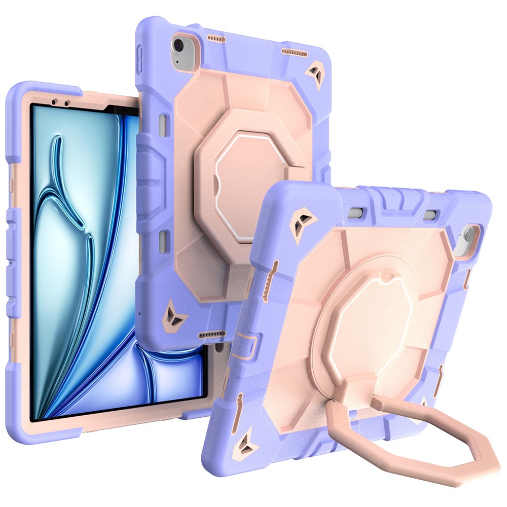 For iPad Air 13 (2026) / (2025) / (2024) Case with Hand Grip Kickstand PC + Silicone Tablet Cover - Purple+Pink