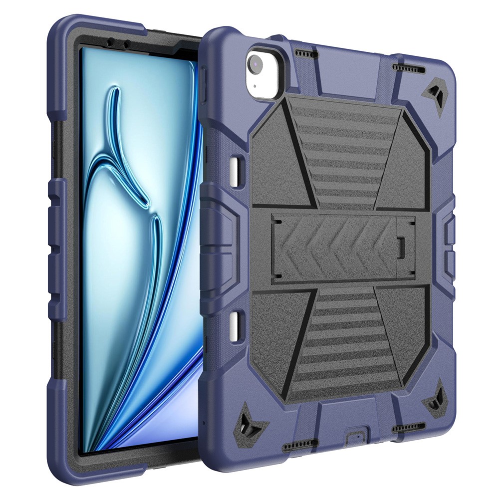 For iPad Air 13 (2026)  /  (2025)  /  (2024) Tablet Case with Kickstand PC + Silicone Shockproof Protective Cover - Navy Blue + Black