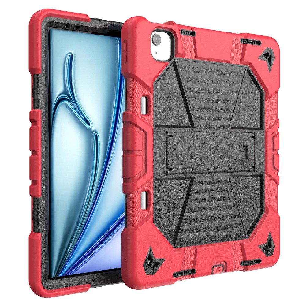For iPad Air 13 (2026) / (2025) / (2024) Tablet Case with Kickstand PC + Silicone Shockproof Protective Cover - Red + Black