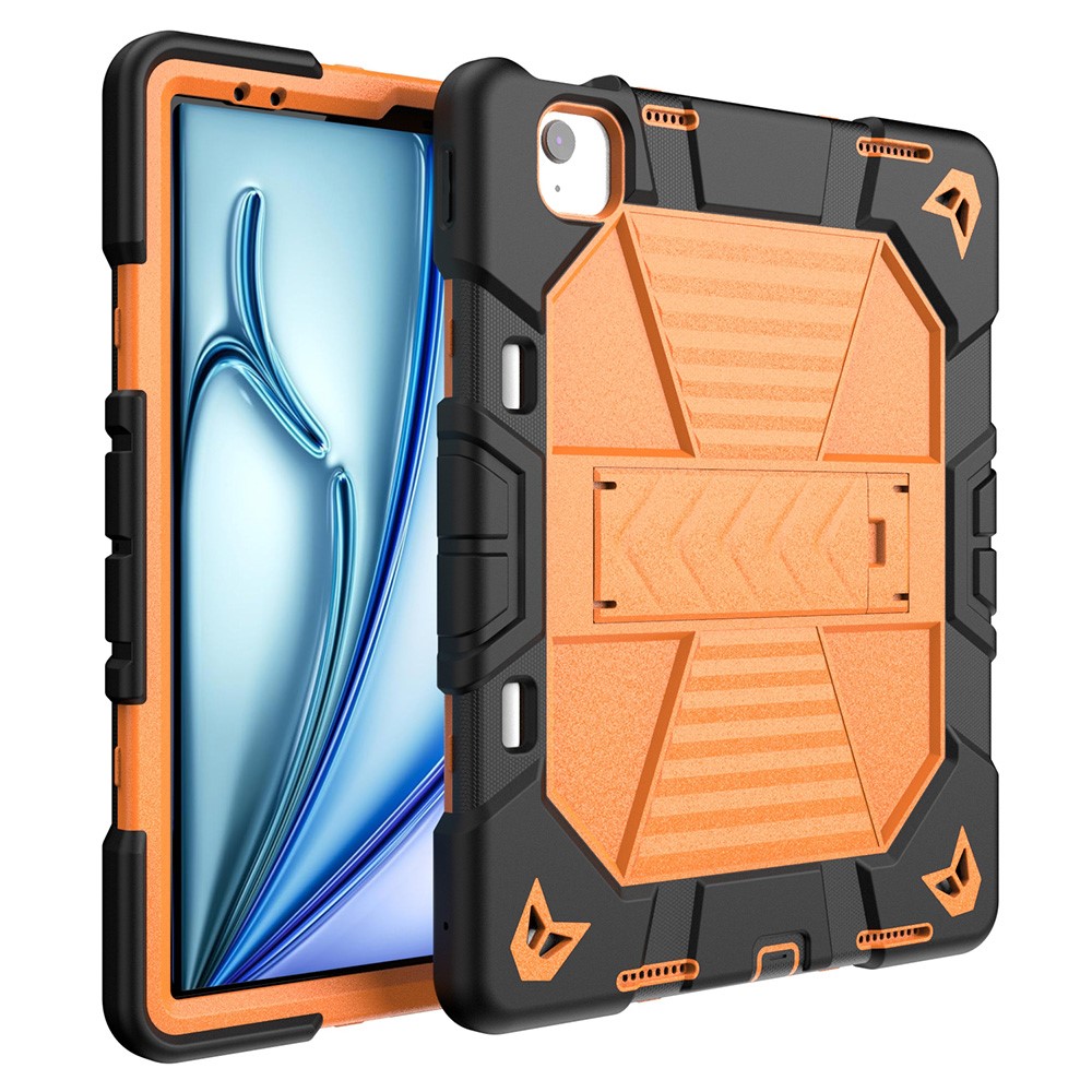 For iPad Air 13 (2026) / (2025) / (2024) Tablet Case with Kickstand PC + Silicone Shockproof Protective Cover - Black + Orange