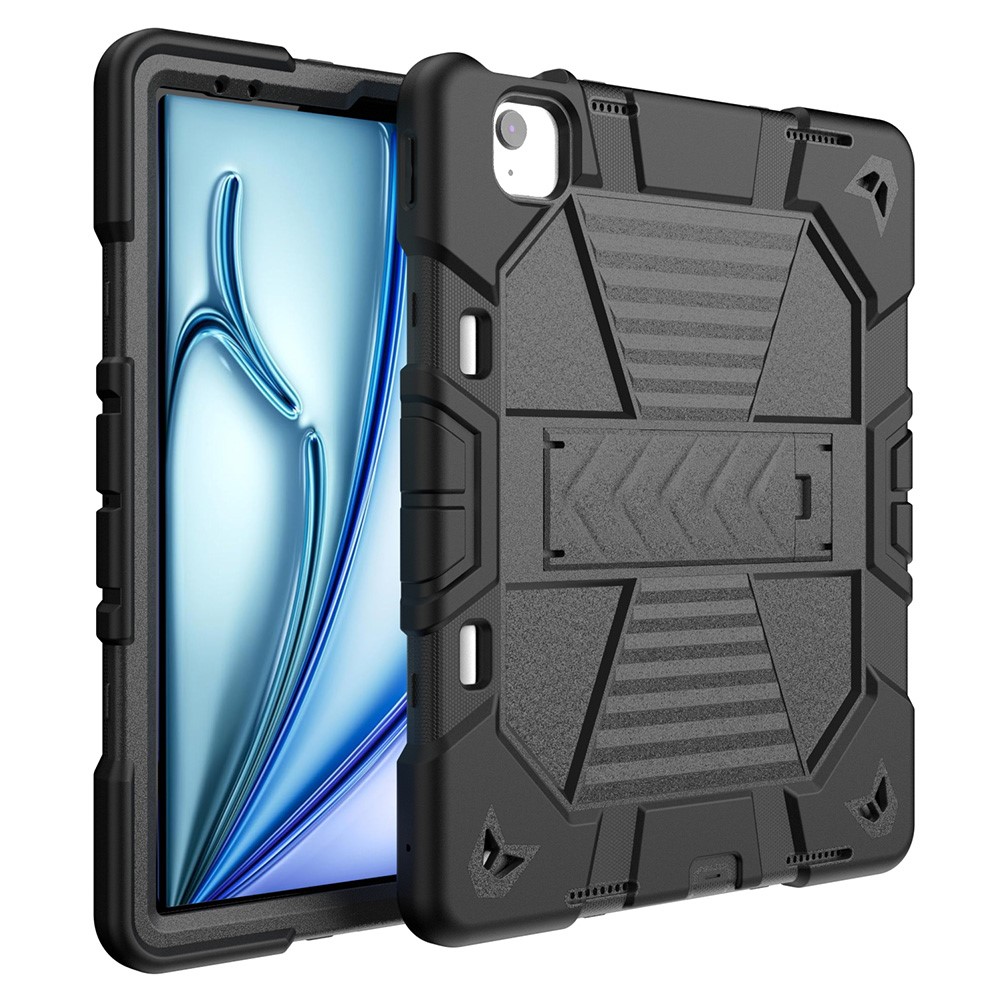 For iPad Air 13 (2026) / (2025) / (2024) Tablet Case with Kickstand PC + Silicone Shockproof Protective Cover - All Black