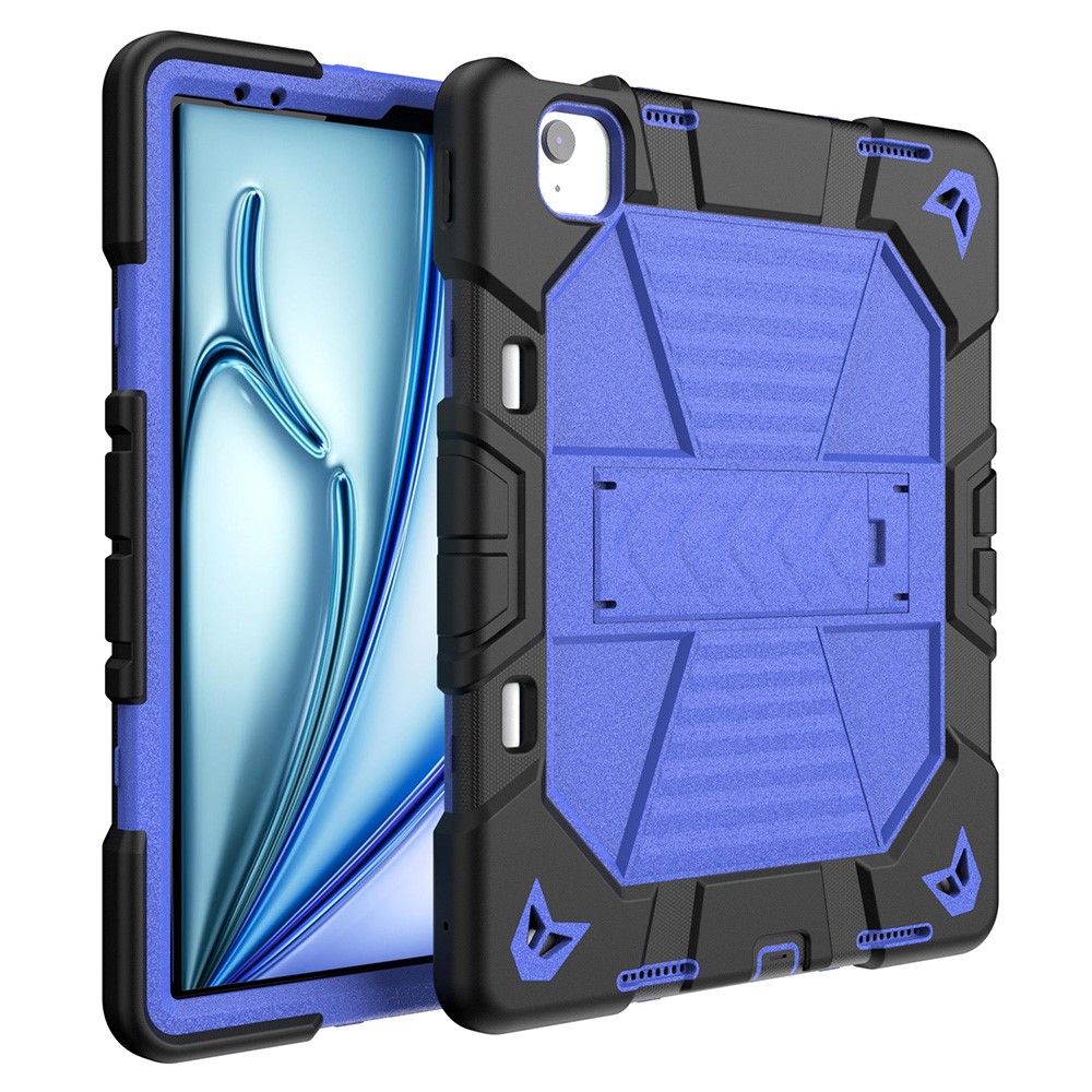 For iPad Air 13 (2026) / (2025) / (2024) Tablet Case with Kickstand PC + Silicone Shockproof Protective Cover - Black+Blue