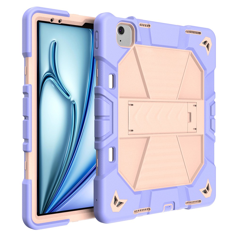 For iPad Air 13 (2026) / (2025) / (2024) Tablet Case with Kickstand PC + Silicone Shockproof Protective Cover - Purple+Pink