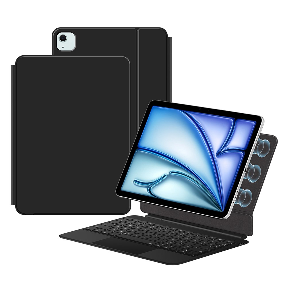 Leather Case for iPad Air 13 (2026) / (2025) / (2024) / iPad Pro 12.9 (2022) / (2021) / (2020) / (2018) Touchpad Magnetic Bluetooth-compatible Keyboard - Black