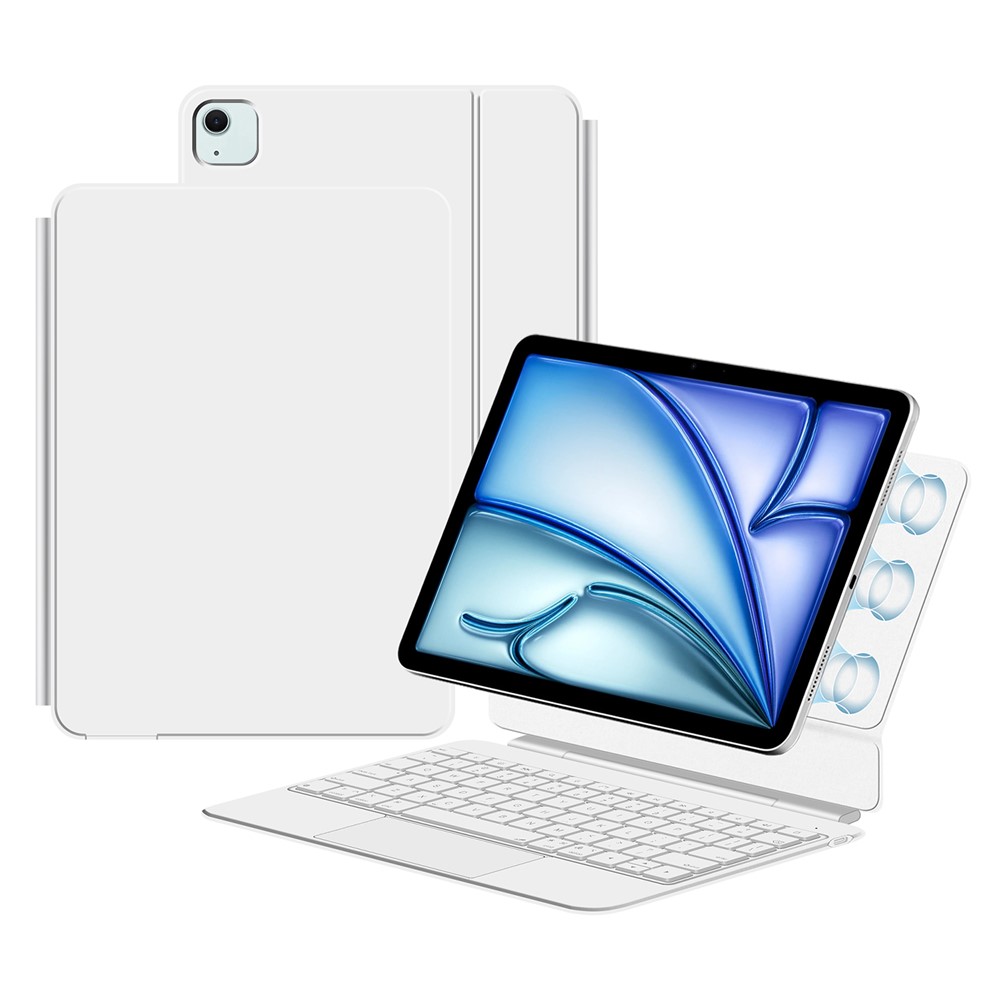 Leather Case for iPad Air 13 (2026) / (2025) / (2024) / iPad Pro 12.9 (2022) / (2021) / (2020) / (2018) Touchpad Magnetic Bluetooth-compatible Keyboard - White