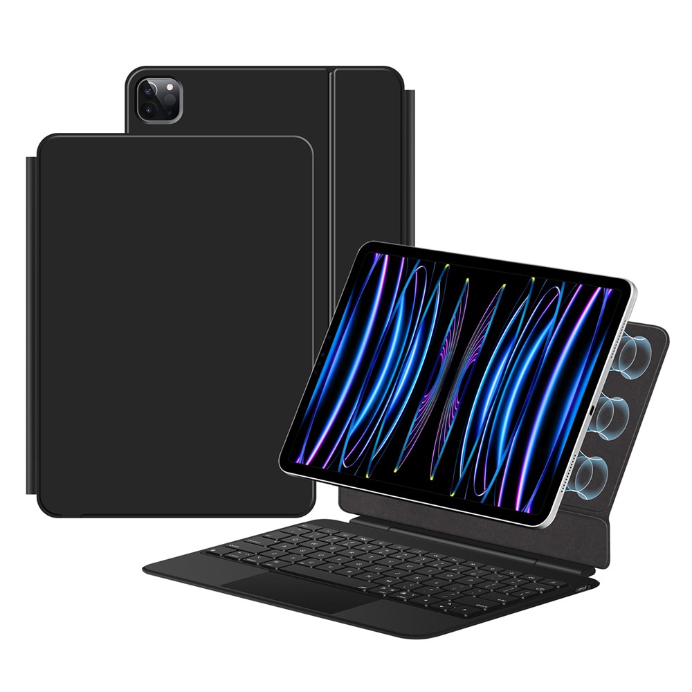 For iPad Pro 13 (2025) / (2024) Leather Case Magnetic Floating Bluetooth-compatible Keyboard with Touchpad - Black
