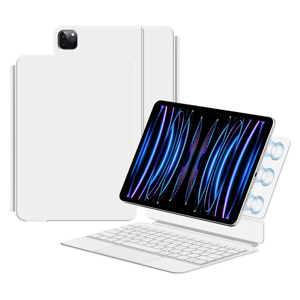 For iPad Pro 13 (2025) / (2024) Leather Case Magnetic Floating Bluetooth-compatible Keyboard with Touchpad - White