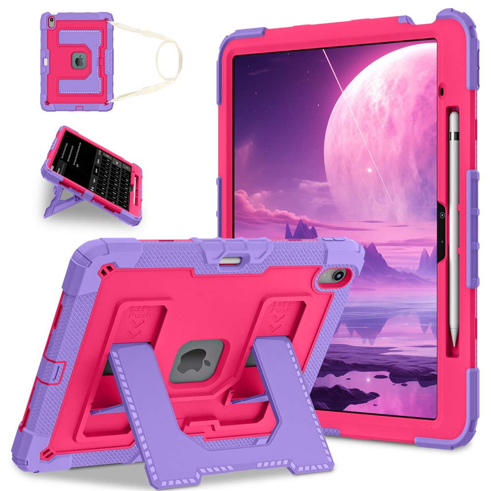 Kickstand Case with Shoulder Strap for iPad Air 13 (2026) / (2025) / (2024) Anti Drop PC + Silicone Tablet Cover - Purple / Rose