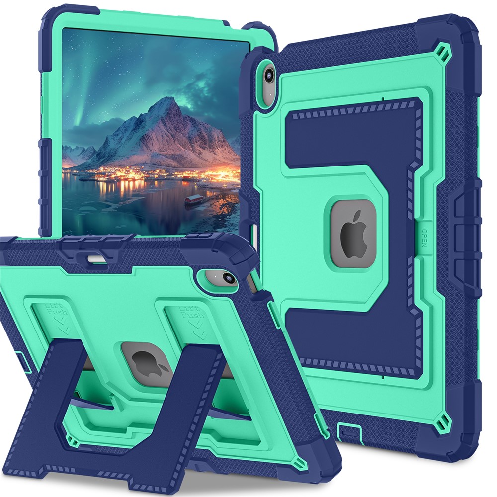 Tablet Case for iPad Air 13 (2026) / (2025) / (2024) Kickstand Anti Drop PC + Silicone Cover - Navy Blue+Mint Green