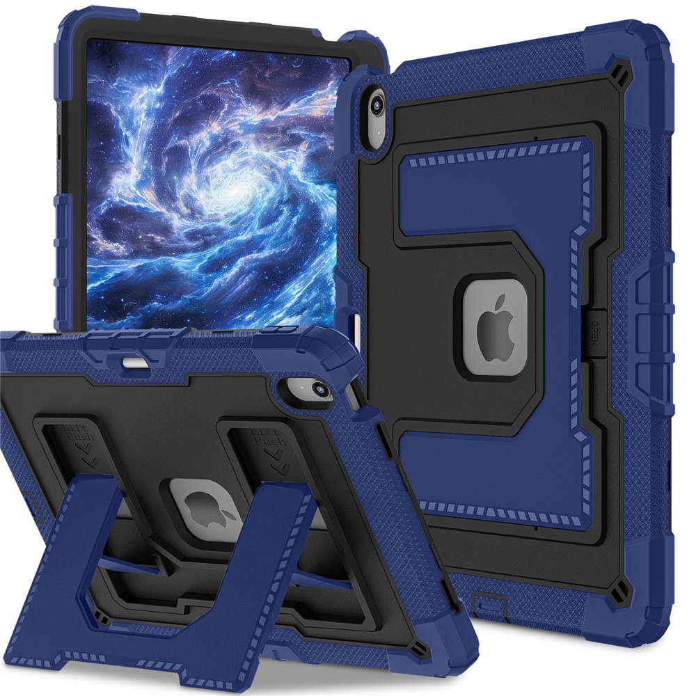 Tablet Case for iPad Air 13 (2026) / (2025) / (2024) Kickstand Anti Drop PC + Silicone Cover - Navy Blue+Black
