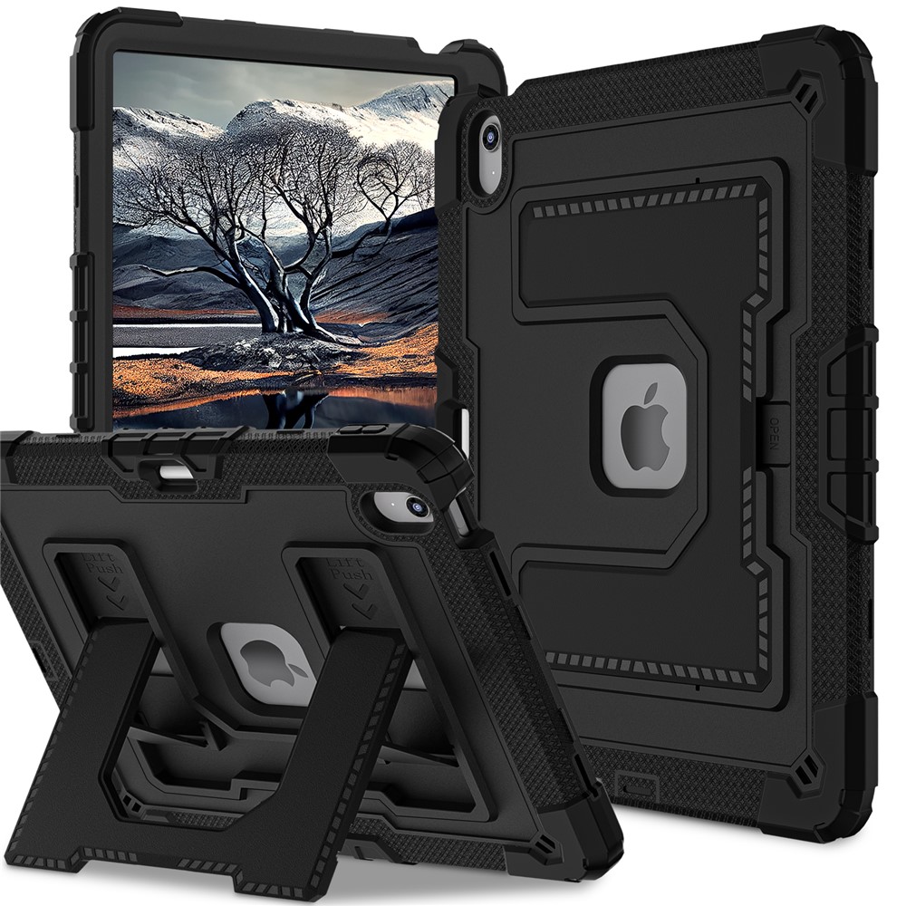 Tablet Case for iPad Air 13 (2026) / (2025) / (2024) Kickstand Anti Drop PC + Silicone Cover - Black+Black