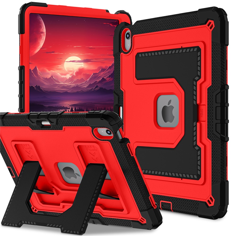 Tablet Case for iPad Air 13 (2026) / (2025) / (2024) Kickstand Anti Drop PC + Silicone Cover - Black+Red