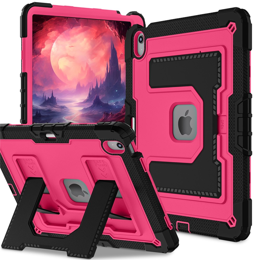 Tablet Case for iPad Air 13 (2026) / (2025) / (2024) Kickstand Anti Drop PC + Silicone Cover - Black+Rose