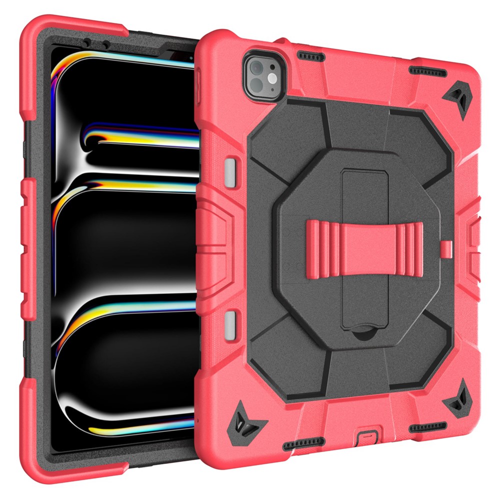 Case For iPad Pro 13 (2025) / (2024) with Kickstand Wrist Strap PC + Silicone Tablet Cover - Red + Black