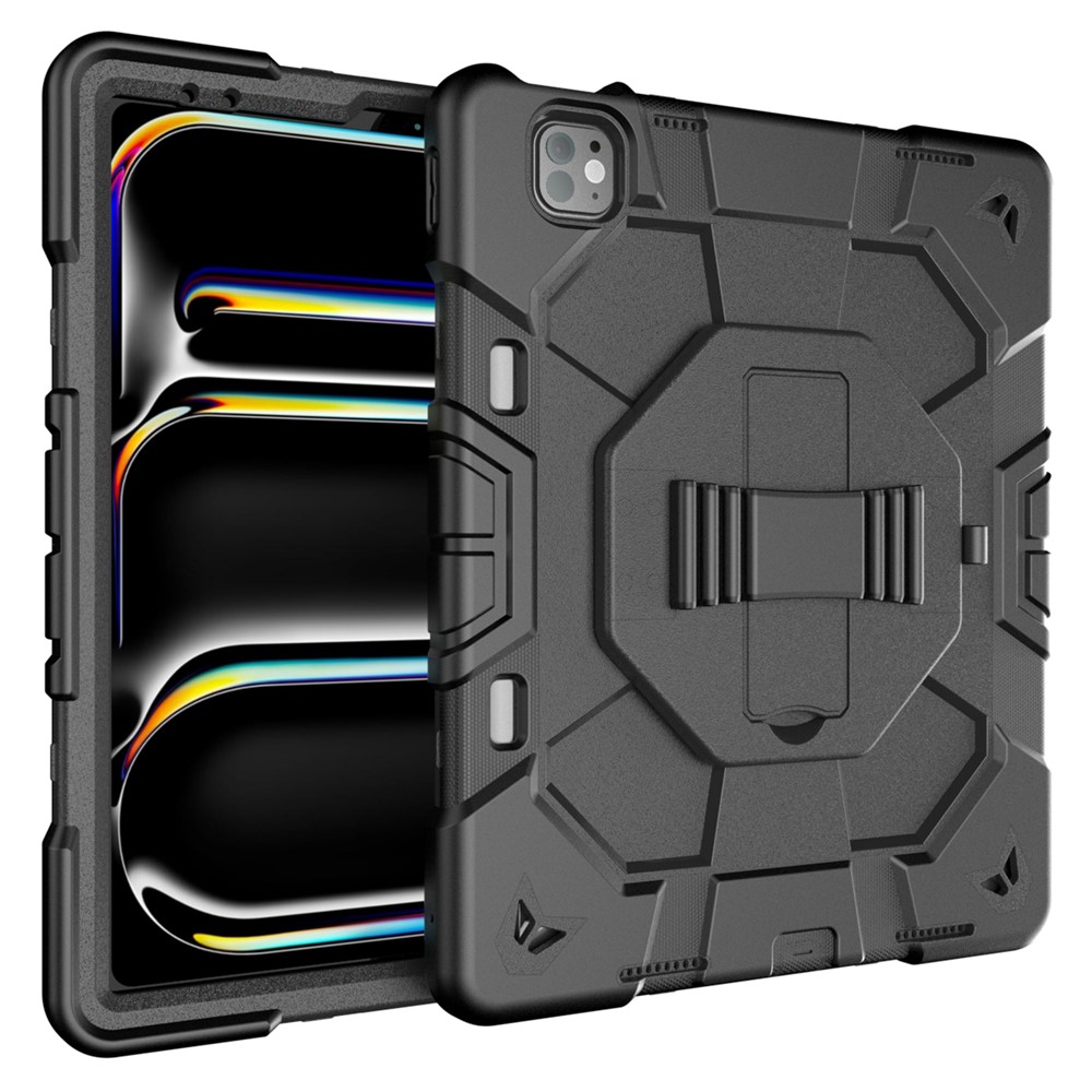 Case For iPad Pro 13 (2025)  /  (2024) with Kickstand Wrist Strap PC + Silicone Tablet Cover - All Black
