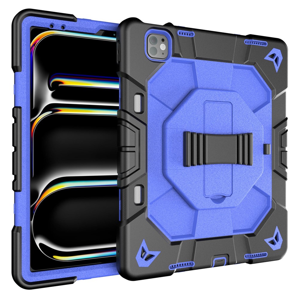 Case For iPad Pro 13 (2025)  /  (2024) with Kickstand Wrist Strap PC + Silicone Tablet Cover - Black+Blue