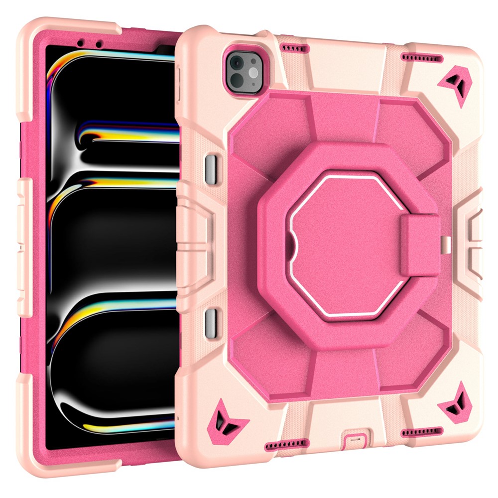 Case For iPad Pro 13 (2025) / (2024) with Hand Grip Kickstand PC + Silicone Tablet Cover - Pink + Rose Red