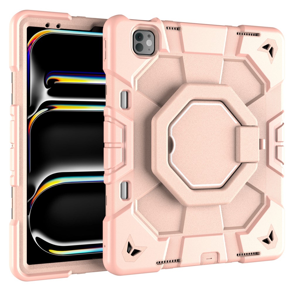 Case For iPad Pro 13 (2025)  /  (2024) with Hand Grip Kickstand PC + Silicone Tablet Cover - All Pink
