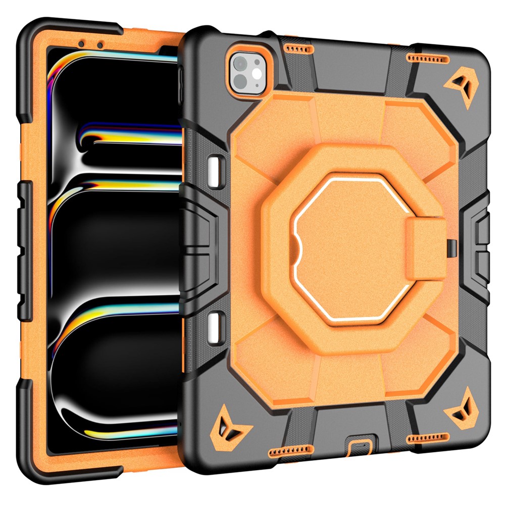 Case For iPad Pro 13 (2025)  /  (2024) with Hand Grip Kickstand PC + Silicone Tablet Cover - Black + Orange