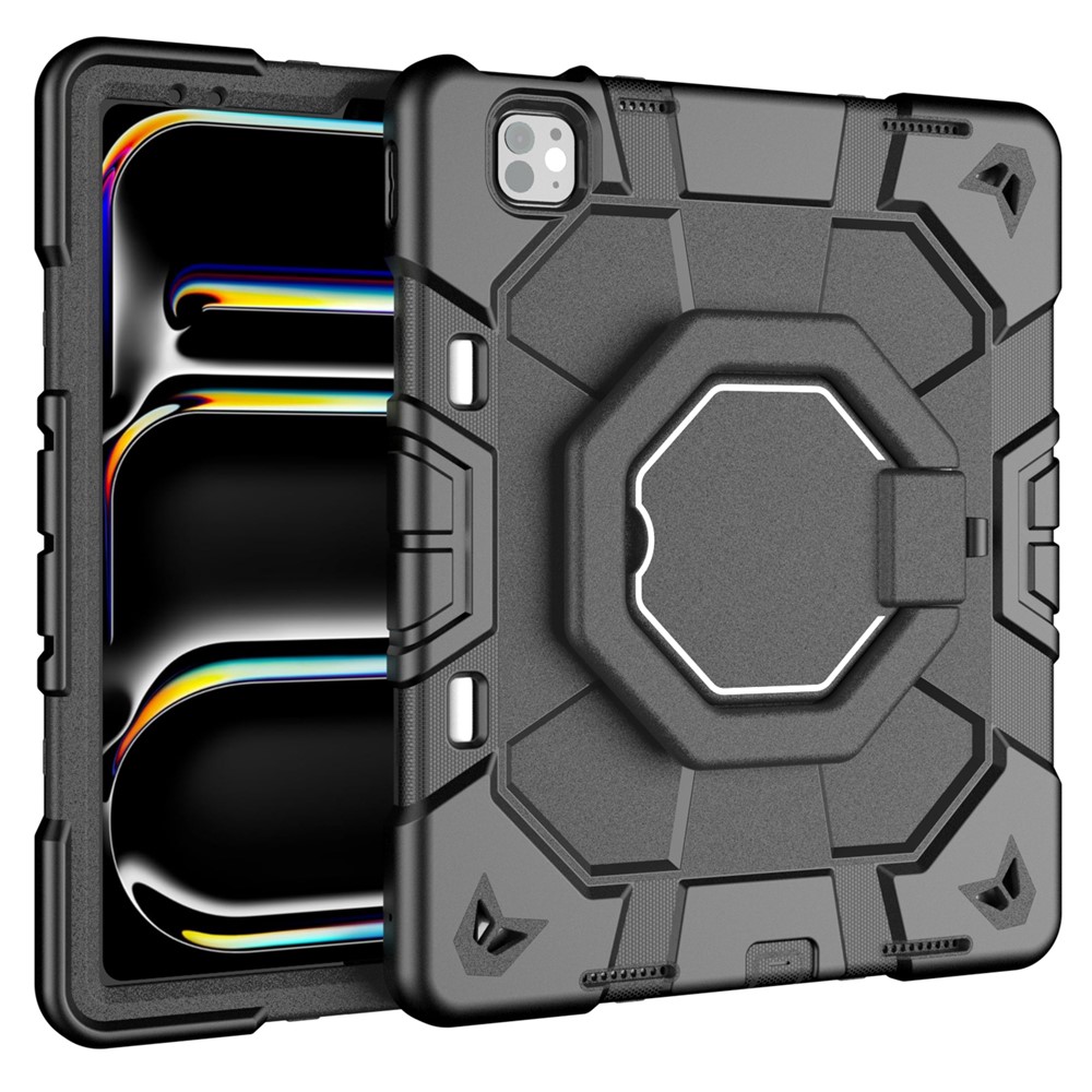 Case For iPad Pro 13 (2025)  /  (2024) with Hand Grip Kickstand PC + Silicone Tablet Cover - All Black