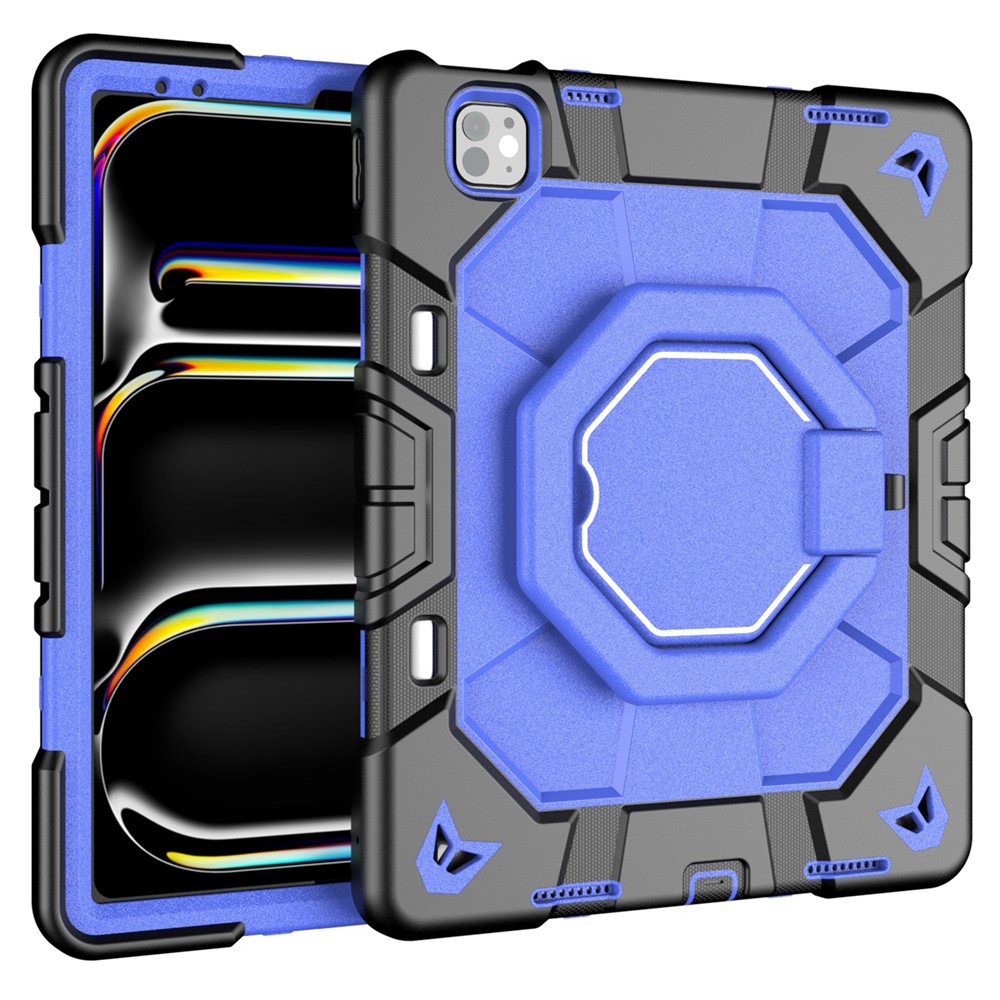 Case For iPad Pro 13 (2025) / (2024) with Hand Grip Kickstand PC + Silicone Tablet Cover - Black+Blue