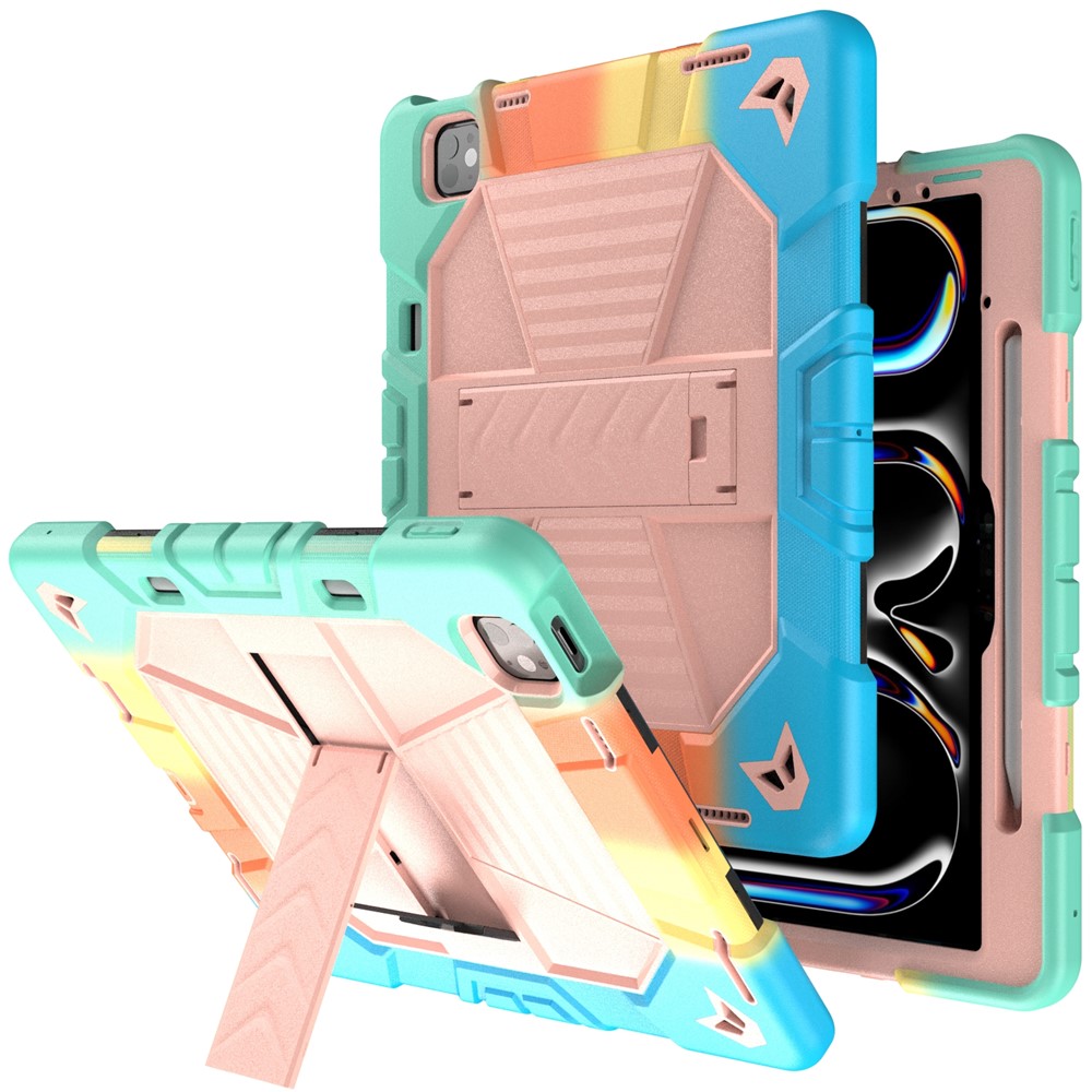 Tablet Case For iPad Pro 13 (2025) / (2024) with Kickstand PC + Silicone Shockproof Protective Cover - Rainbow Pink