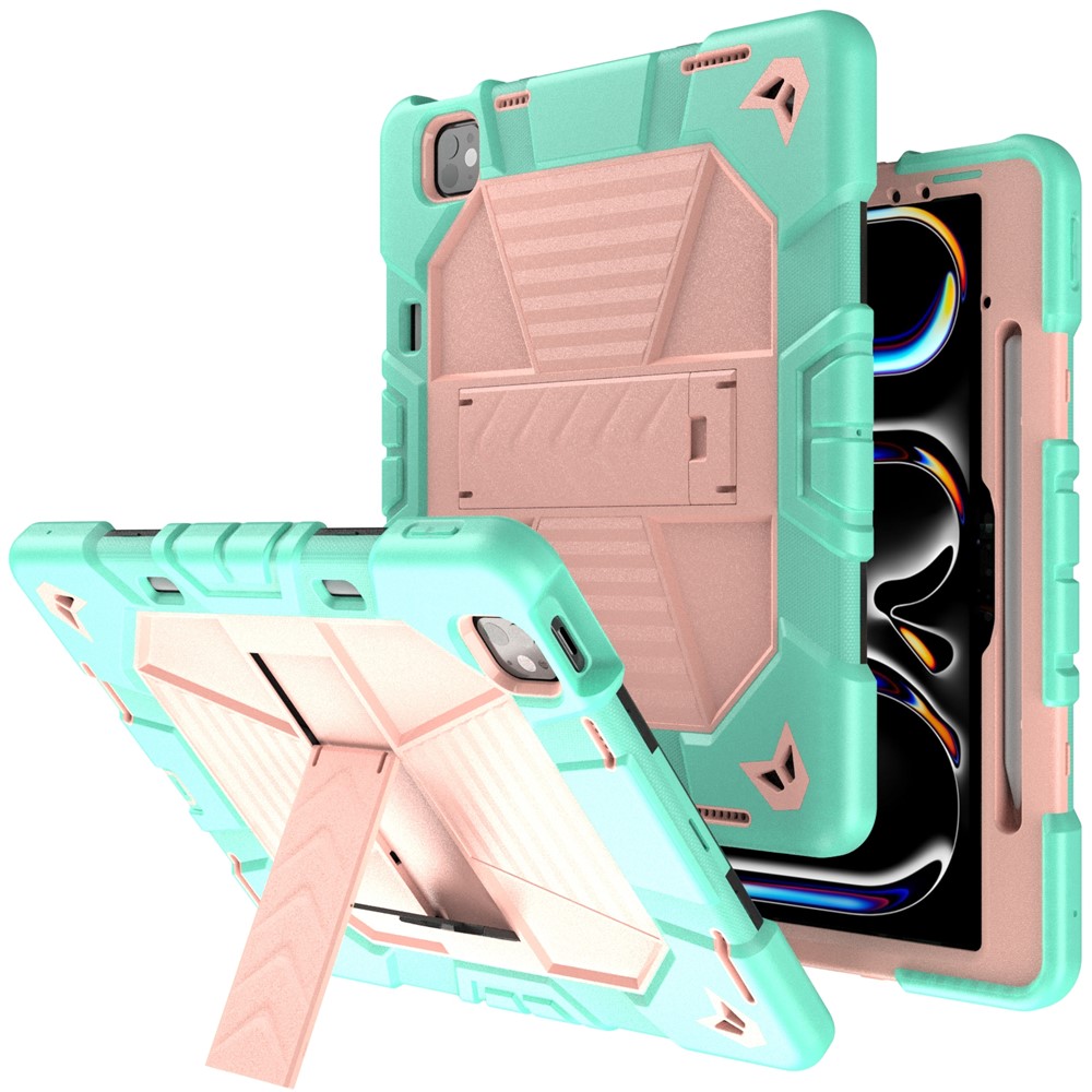 Tablet Case For iPad Pro 13 (2025) / (2024) with Kickstand PC + Silicone Shockproof Protective Cover - Grass Green Pink