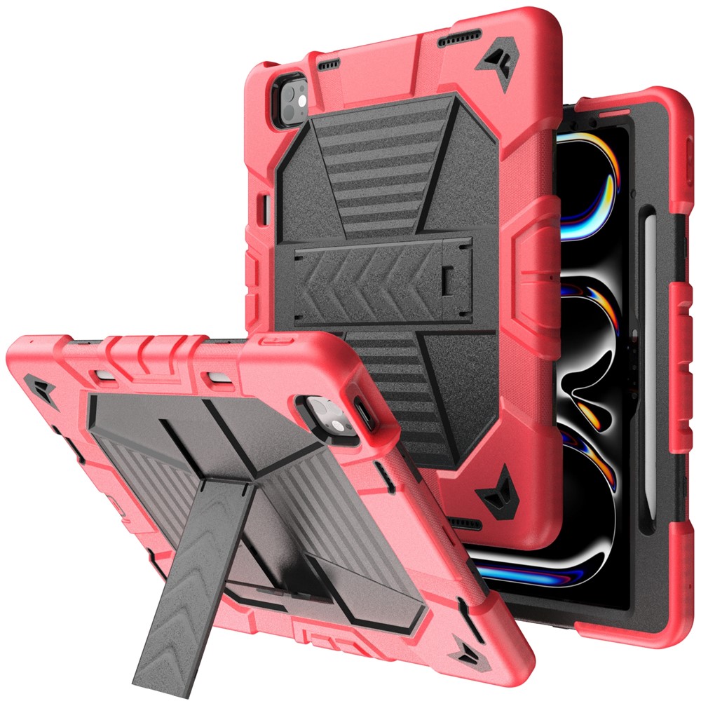 Tablet Case For iPad Pro 13 (2025)  /  (2024) with Kickstand PC + Silicone Shockproof Protective Cover - Red   Black