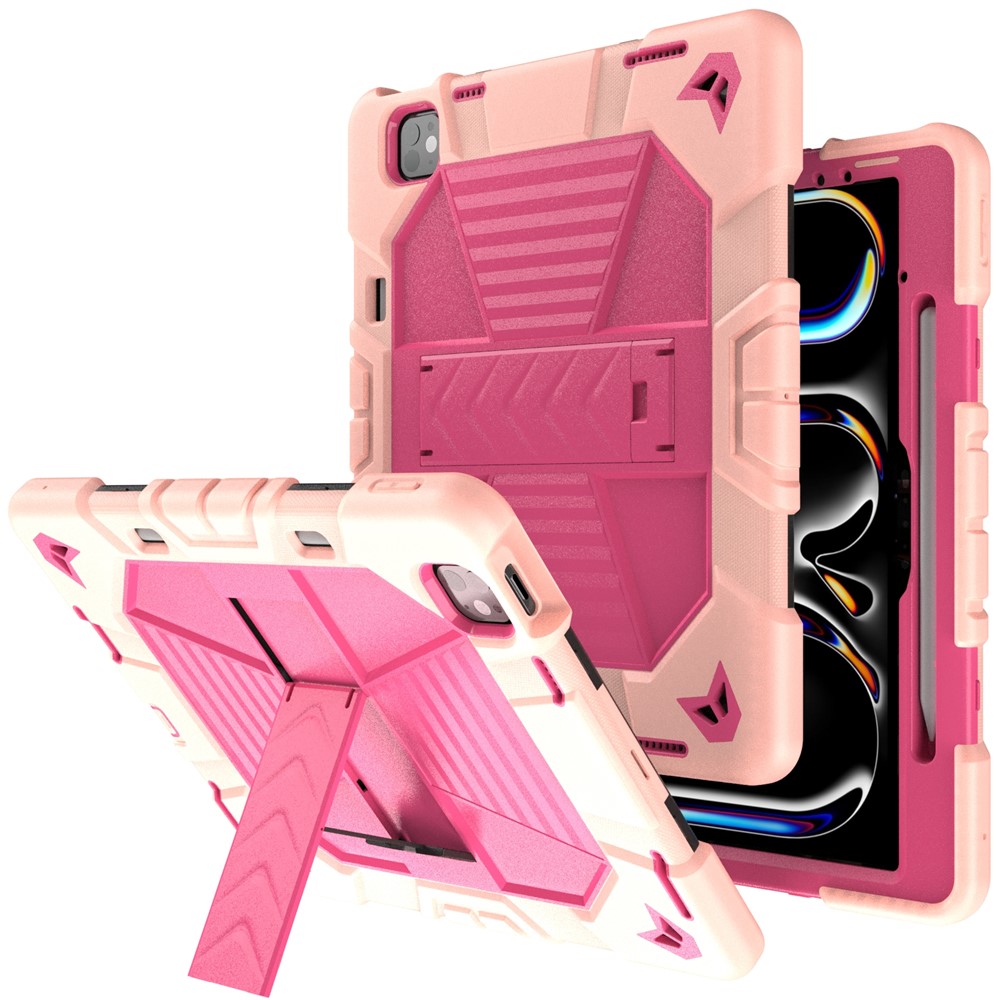 Tablet Case For iPad Pro 13 (2025)  /  (2024) with Kickstand PC + Silicone Shockproof Protective Cover - Pink   Rose Red