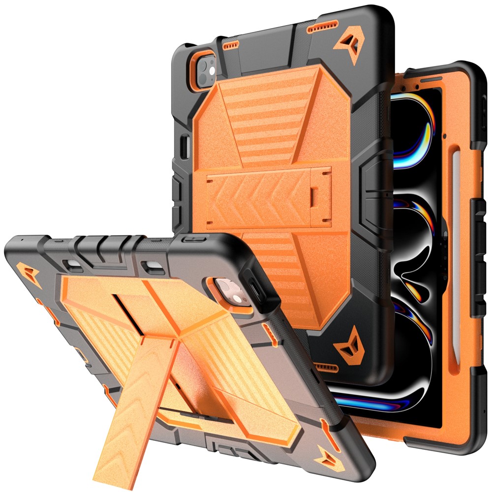 Tablet Case For iPad Pro 13 (2025) / (2024) with Kickstand PC + Silicone Shockproof Protective Cover - Black Orange
