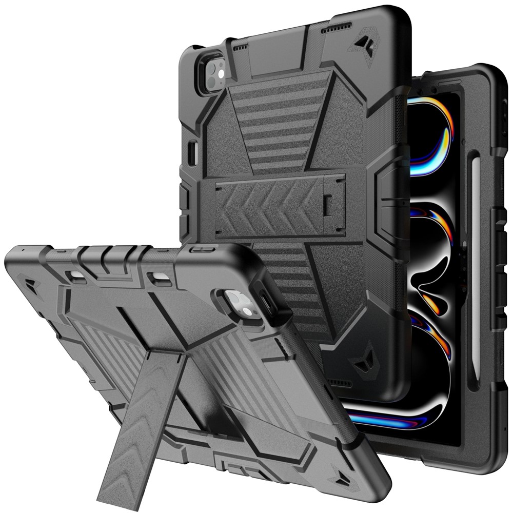 Tablet Case For iPad Pro 13 (2025) / (2024) with Kickstand PC + Silicone Shockproof Protective Cover - All Black