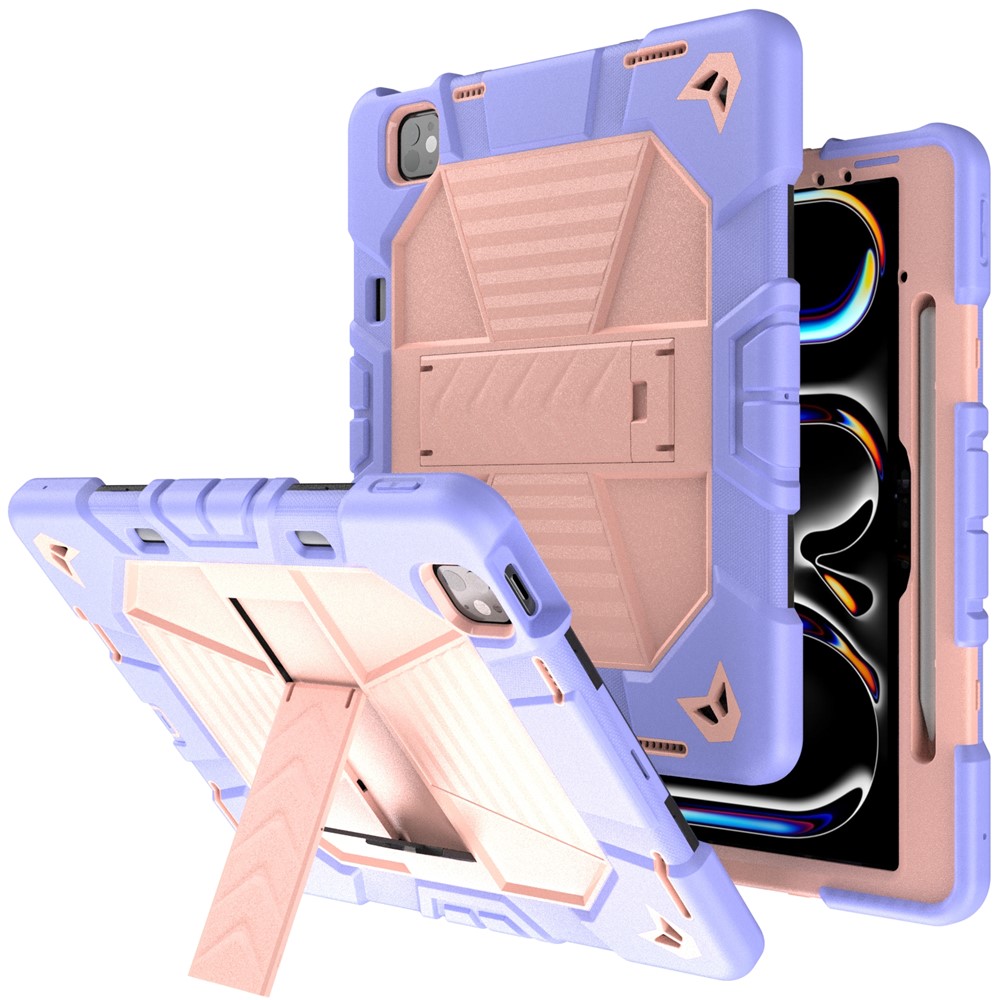 Tablet Case For iPad Pro 13 (2025)  /  (2024) with Kickstand PC + Silicone Shockproof Protective Cover - Purple Pink