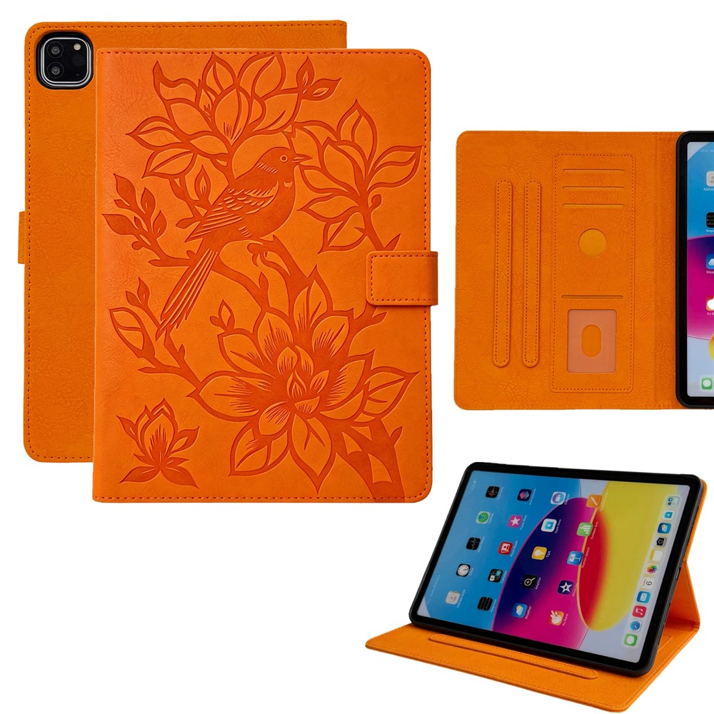 Tablet Case for iPad Pro 13 (2025) / (2024) Embossed Magpie Pattern TPU PU Protective Cover with Card Slots - Orange
