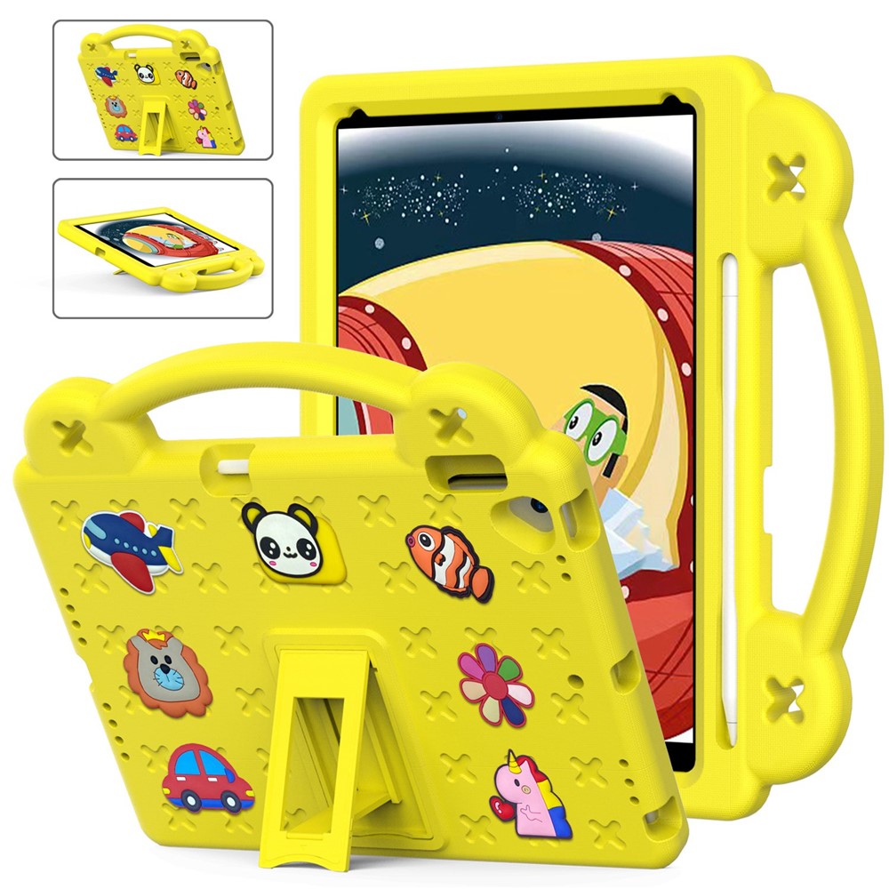 For iPad 10.2 (2021) / (2019) / (2020) Portable EVA Case Shockproof Tablet Cover Anti-Scratch Case with Kickstand - Yellow
