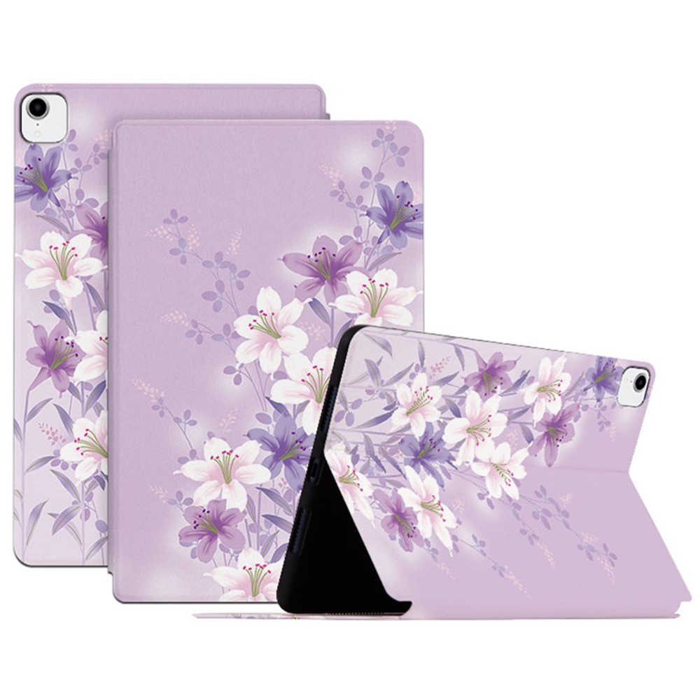 For Apple iPad Pro 11 (2018) / (2020) / (2021) / (2022) Stand Design Flower Pattern Printed Folio Flip Tablet Case Anti-scratch Leather Protective Cover - Purple Magnolia