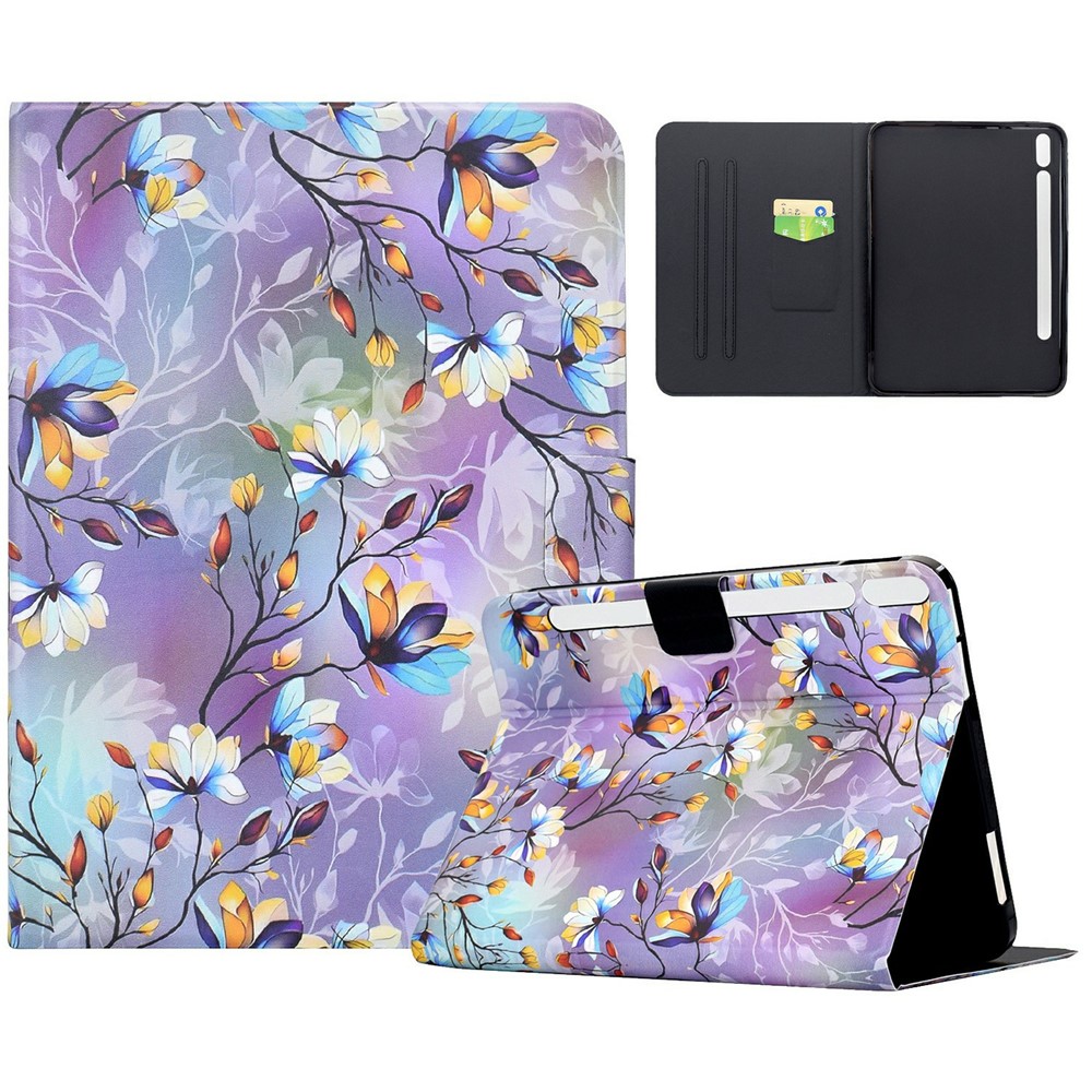 For Samsung Galaxy Tab S9 / Tab S9 FE Case Pattern Printing Stand Leather Tablet Cover with Card Slots - Magnolia
