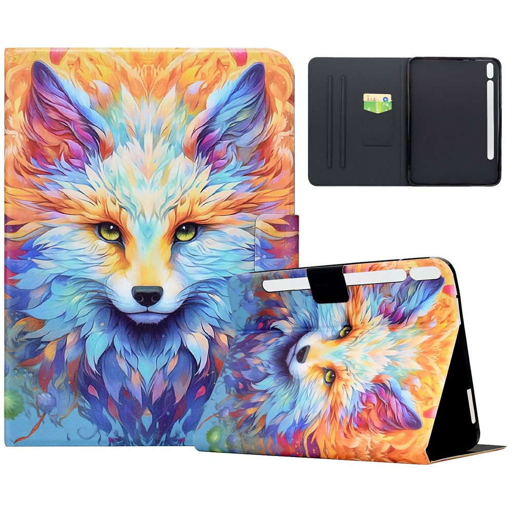 For Samsung Galaxy Tab S9 / Tab S9 FE Case Pattern Printing Stand Leather Tablet Cover with Card Slots - Spirit Fox