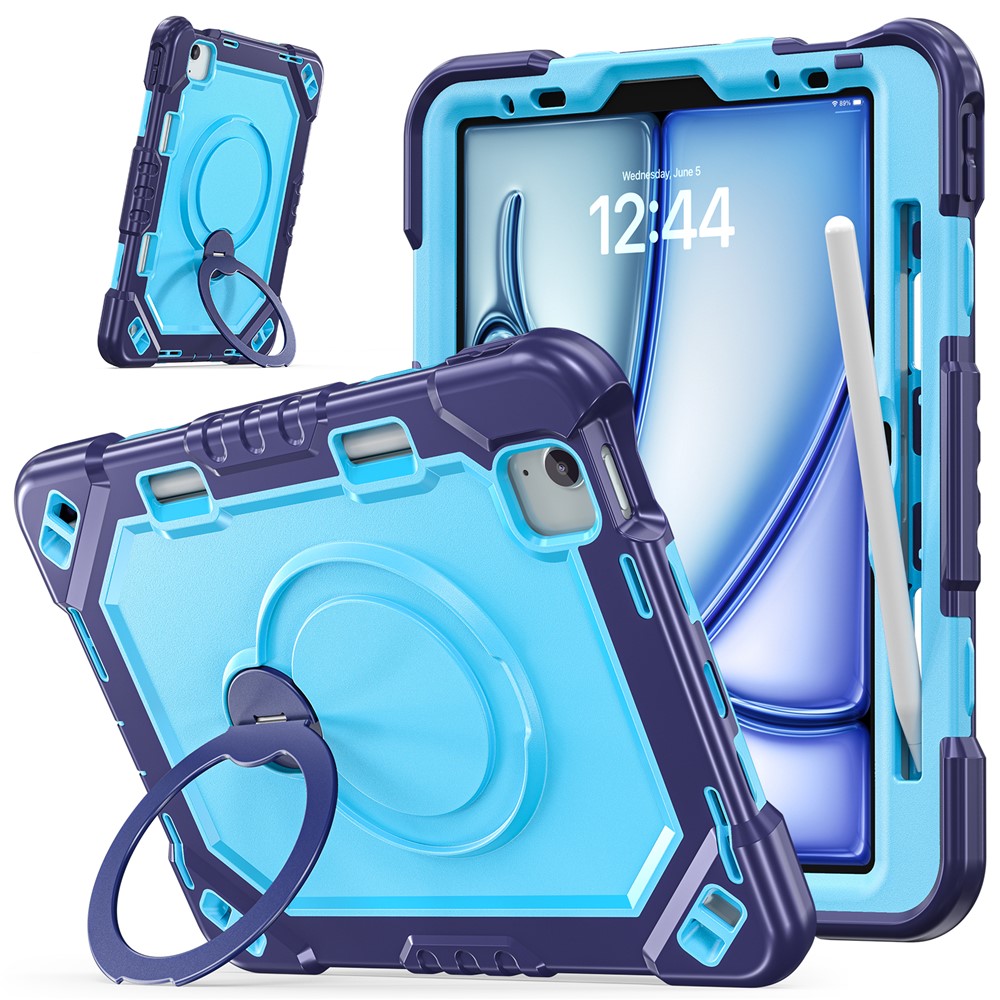 Tablet Case for iPad Air 11 (2026) / (2025) / (2024) / Air (2022) / (2020) / Pro 11 (2022) / (2021) / (2020) / (2018) TPU + PC + Silicone Cover with Kickstand - Navy Blue+Blue