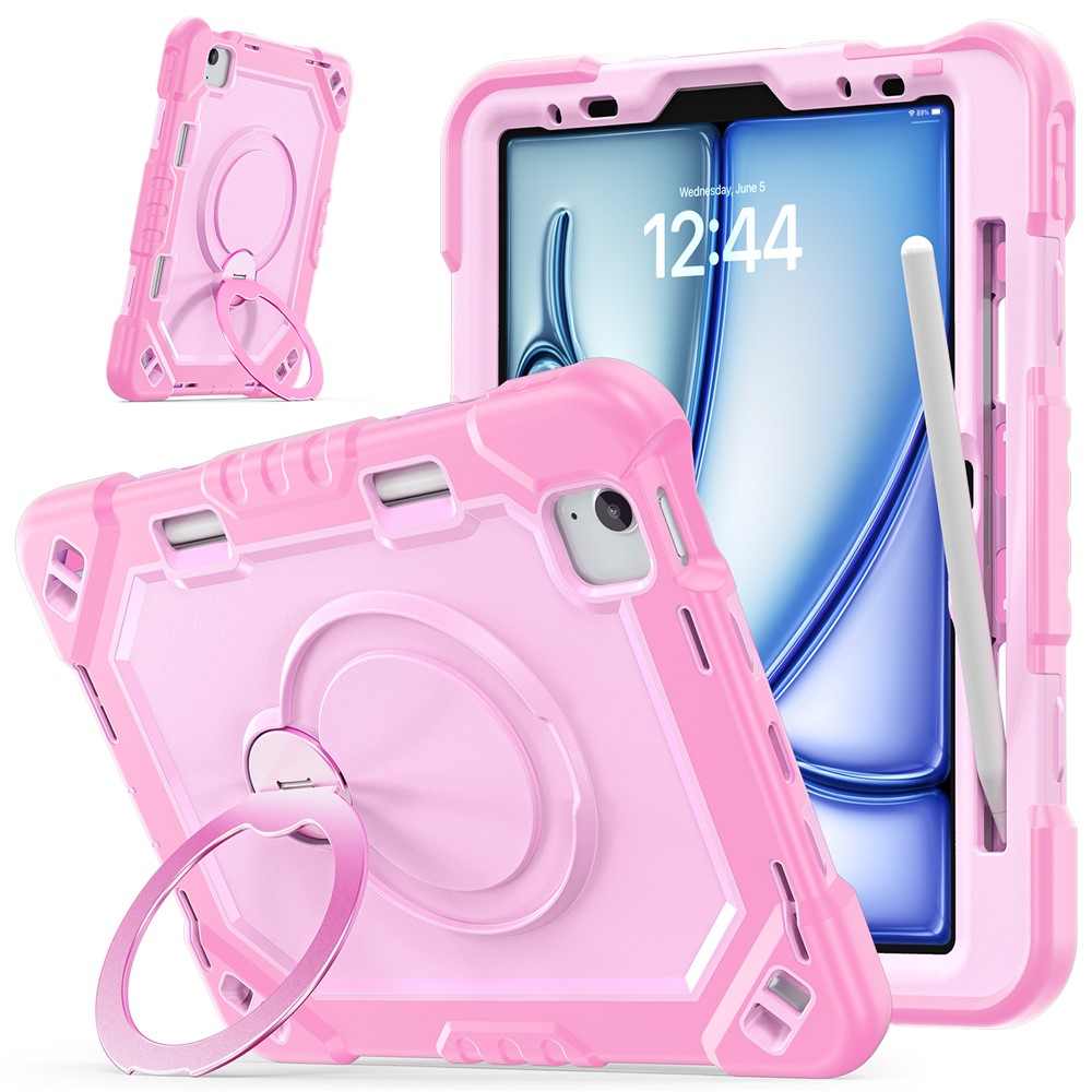 Tablet Case for iPad Air 11 (2026) / (2025) / (2024) / Air (2022) / (2020) / Pro 11 (2022) / (2021) / (2020) / (2018) TPU + PC + Silicone Cover with Kickstand - Rose Gold