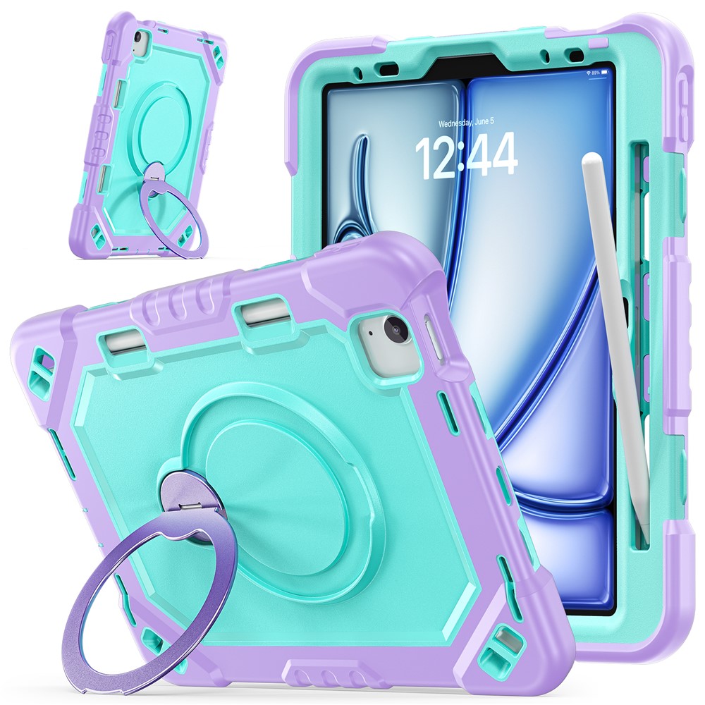 Tablet Case for iPad Air 11 (2026) / (2025) / (2024) / Air (2022) / (2020) / Pro 11 (2022) / (2021) / (2020) / (2018) TPU + PC + Silicone Cover with Kickstand - Taro Purple+Mint Green