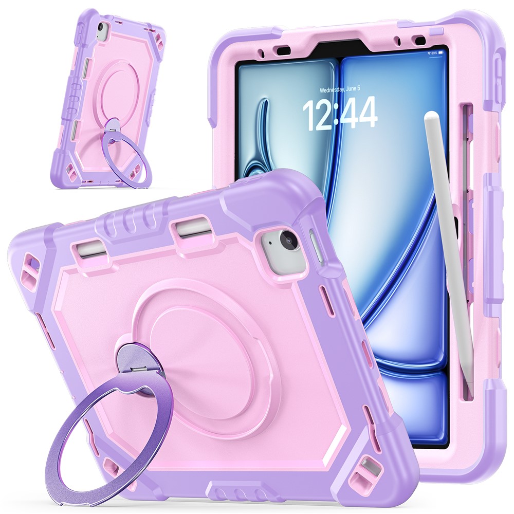Tablet Case for iPad Air 11 (2026) / (2025) / (2024) / Air (2022) / (2020) / Pro 11 (2022) / (2021) / (2020) / (2018) TPU + PC + Silicone Cover with Kickstand - Taro Purple+Rose Gold