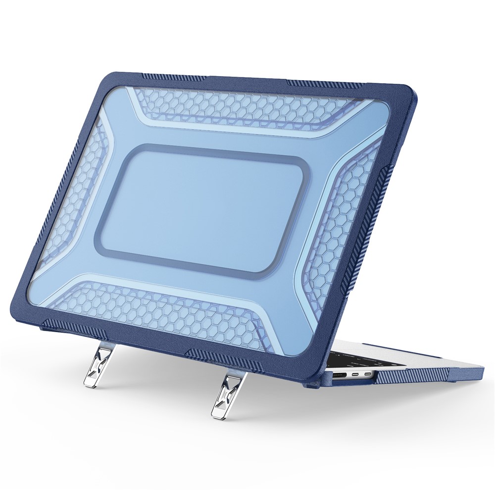 Protective Case with Metal Kickstand for MacBook Air 13 inch (2026) / (2025) / (2024) / (2022) Honeycomb Cooling Design PC+TPU Laptop Cover - Navy Blue