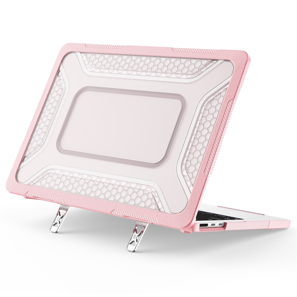 Protective Case with Metal Kickstand for MacBook Air 13 inch (2026) / (2025) / (2024) / (2022) Honeycomb Cooling Design PC+TPU Laptop Cover - Pink