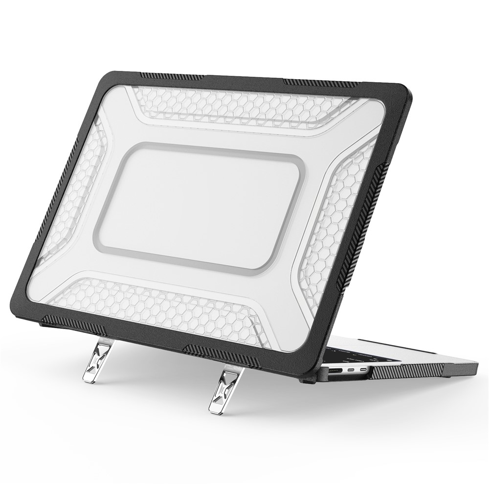 Protective Case with Metal Kickstand for MacBook Air 13 inch (2026) / (2025) / (2024) / (2022) Honeycomb Cooling Design PC+TPU Laptop Cover - Transparent Black