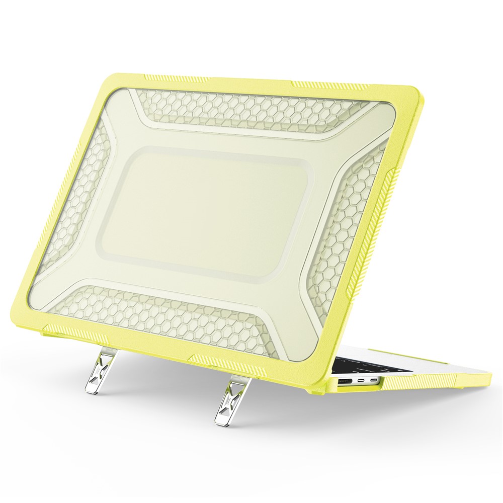 Protective Case with Metal Kickstand for MacBook Air 13 inch (2026) / (2025) / (2024) / (2022) Honeycomb Cooling Design PC+TPU Laptop Cover - Yellow