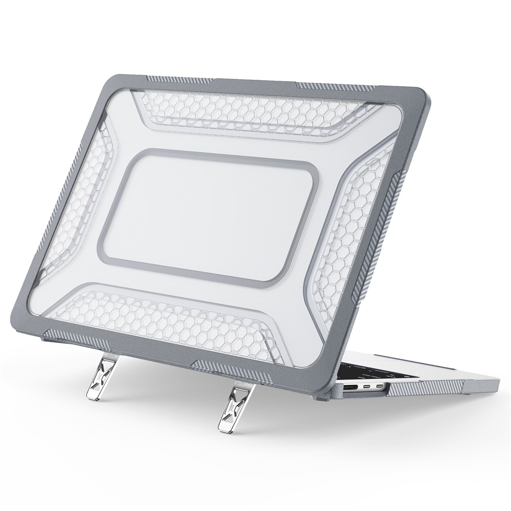 Protective Case with Metal Kickstand for MacBook Air 13 inch (2026) / (2025) / (2024) / (2022) Honeycomb Cooling Design PC+TPU Laptop Cover - Grey