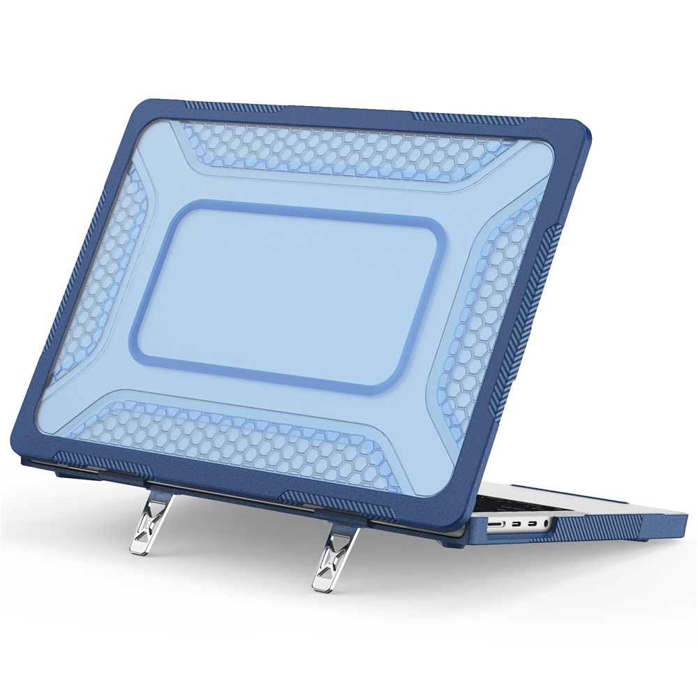 Protective Case with Metal Kickstand for MacBook Pro 14 inch (2026) / (2025) / (2024) / (2023) / (2022) / (2021) Honeycomb Cooling Design PC+TPU Laptop Cover - Navy Blue