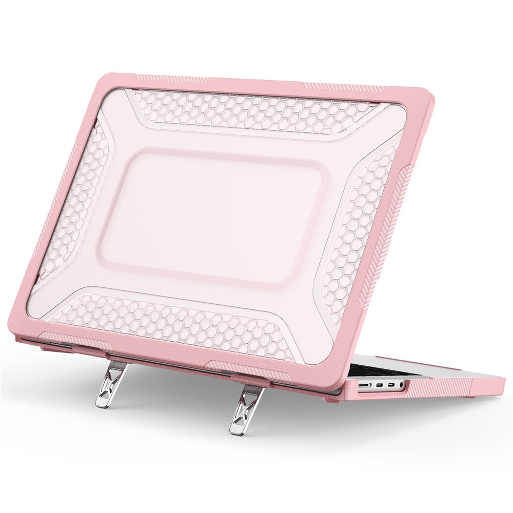 Protective Case with Metal Kickstand for MacBook Pro 14 inch (2026) / (2025) / (2024) / (2023) / (2022) / (2021) Honeycomb Cooling Design PC+TPU Laptop Cover - Pink