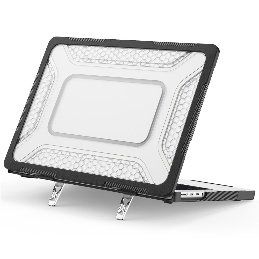Protective Case with Metal Kickstand for MacBook Pro 14 inch (2026) / (2025) / (2024) / (2023) / (2022) / (2021) Honeycomb Cooling Design PC+TPU Laptop Cover - Transparent Black