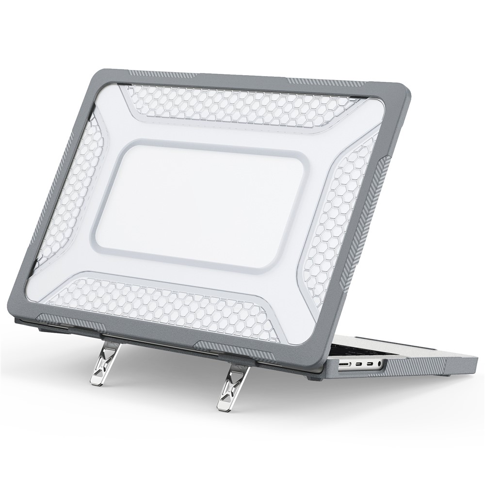 Protective Case with Metal Kickstand for MacBook Pro 14 inch (2026) / (2025) / (2024) / (2023) / (2022) / (2021) Honeycomb Cooling Design PC+TPU Laptop Cover - Grey